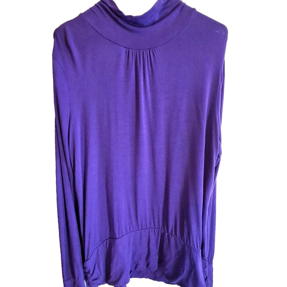 Zoe D. Top Womens XL Purple Long Sleeve Blouse Mock Neck Beads Key Hole Ruched